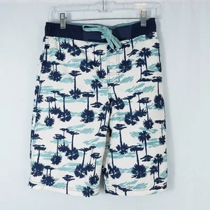 Cat & Jack Palm Tree Swim Trunks Boys XL (16) Tropical White Blue Beach Summer - Picture 1 of 14