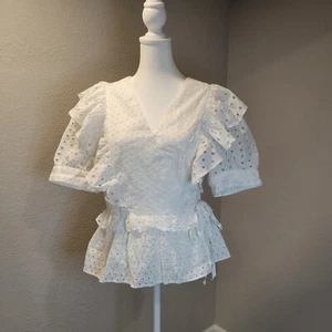 Blusa para mujer J.Crew envolvente blanca con volantes cintura talla M nueva con etiquetas - Imagen 1 de 13