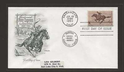 1960 US 4c Pony Express Centennial FDC Scott #1154 - Image 1 of 2