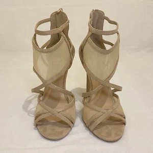 ALDO Gabea Beige Mesh Strappy Heels Stiletto Sandals Back Zipper Women’s Size 8 - Picture 1 of 17