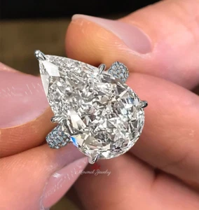 23 CT Pear Cut Moissanite Engagement 14k White Gold Solitaire Wedding Ring - Picture 1 of 10