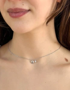 Meira T 18k White Gold Diamond Necklace Fringe Disc Station 16" Designer NG1627 - Picture 1 of 5