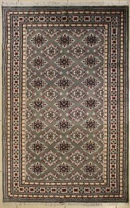 Alfombra Rugstc 5x8 Bokhara Jaldar Gris, Anudada a Mano, Geométrica con Seda/Lana - Imagen 1 de 5