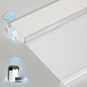Smart Motorized Blinds w/Remote, Cordless No-Drill Auto Roll, White, 35.5 x 72 - Picture 1 of 5