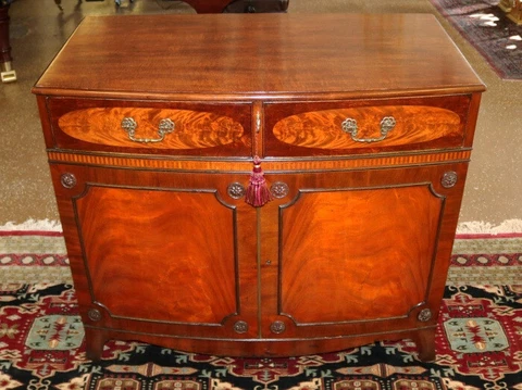 Schmieg & Kotzian Mahogany Inlaid Demi-Lune Commode Buffet Server Cover