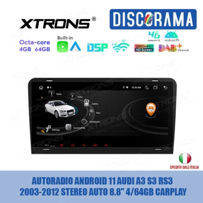 AUTORADIO ANDROID 11 AUDI A3 S3 RS3 2003-2012 STEREO AUTO 8.8" 4/64GB CARPLAY - Immagine 1 di 4