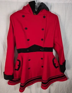 Women's Hell Bunny Hooded Lined Coat Red Black Size Small - Picture 1 of 12