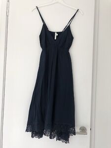 Seafolly Navy 100% Cotton Strappy Beach Dress Cover Up XS 6 8 UK