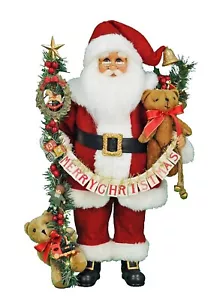 MUSIKALISCHE WEIHNACHTSMANN FIGUR MIT TEDDYBÄREN UND BELEUCHTETEM URLAUBSGRÜN - Bild 1 von 3