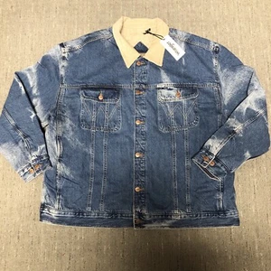 Wrangler Fleece Lined Denim Trucker Jacket Men 2XL Blue Tie Dye Western Biker - Picture 1 of 14
