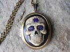 -Hand Painted Cameo Locket- Skull, Mexican, Sugar Skull, Day Of The Dead, Gothic