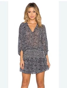 New ULLA JOHNSON Samira Dress 100% Silk Smocked Blue Floral Mini Size 4 S - Picture 1 of 8