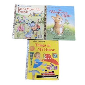 Little Golden Books Vtg Lot 3 Things In My House Whispering Rabbit Lion’s Friend - Picture 1 of 4