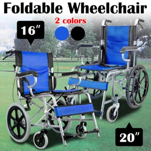 20" Foldable Wheelchair Park Brakes Lightweight Soft Mobility Aid Disabled Fold - Picture 1 of 21