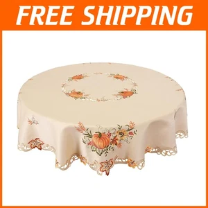 Satin Non-Slip 70" Round Tablecloth with Fall Embroidery - Perfect for Dining - Picture 1 of 7