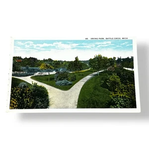 Tarjeta postal Irving Park Battle Creek Michigan White Border Card D510 - Imagen 1 de 2