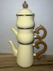 Vintage MacKenzie Childs Stacked Camp Yellow Enamel Teapot Cream & Sugar - Picture 1 of 9