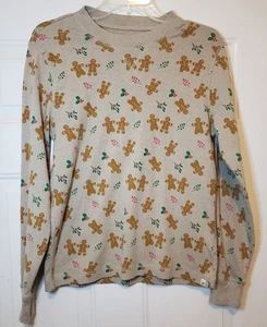 Ladies PACT Long Slv Pajama Sleep Top, Christmas Gingerbread Men, S ? - Picture 1 of 1