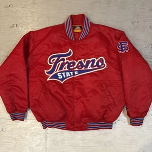 Vintage 90s NCAA Colosseum Fresno State Bulldogs Satin Bomber Jacket Sz XL - Picture 1 of 24