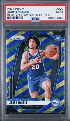 2024-25 Jared McCain #222 Blue Yellow & Green Prizm (RC) PSA 9🇺🇸🏀 - Image 1 of 2