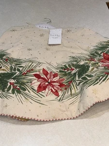 Nicole Miller Christmas Tree Skirt 52” Round Poinsettias Pine NWT - Picture 1 of 7