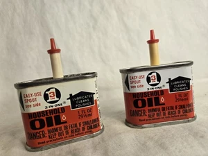 Vintage 3 IN UNO OLIO DOMESTICO 1 OZ lattina oliatore latta facile utilizzo beccuccio lotto di 2 3/4 F - Foto 1 di 4