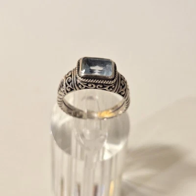ANILLO PLATA ESTERLINA 925 TALLA 6.5 TOPACIO AZUL VINTAGE CROMO PERGAMINO Y2K Foto 1 de 4