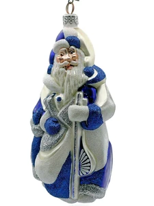 Patricia Breen Cubist Santa Claus Blue Pearl White Art Christmas Tree Ornament - Picture 1 of 7