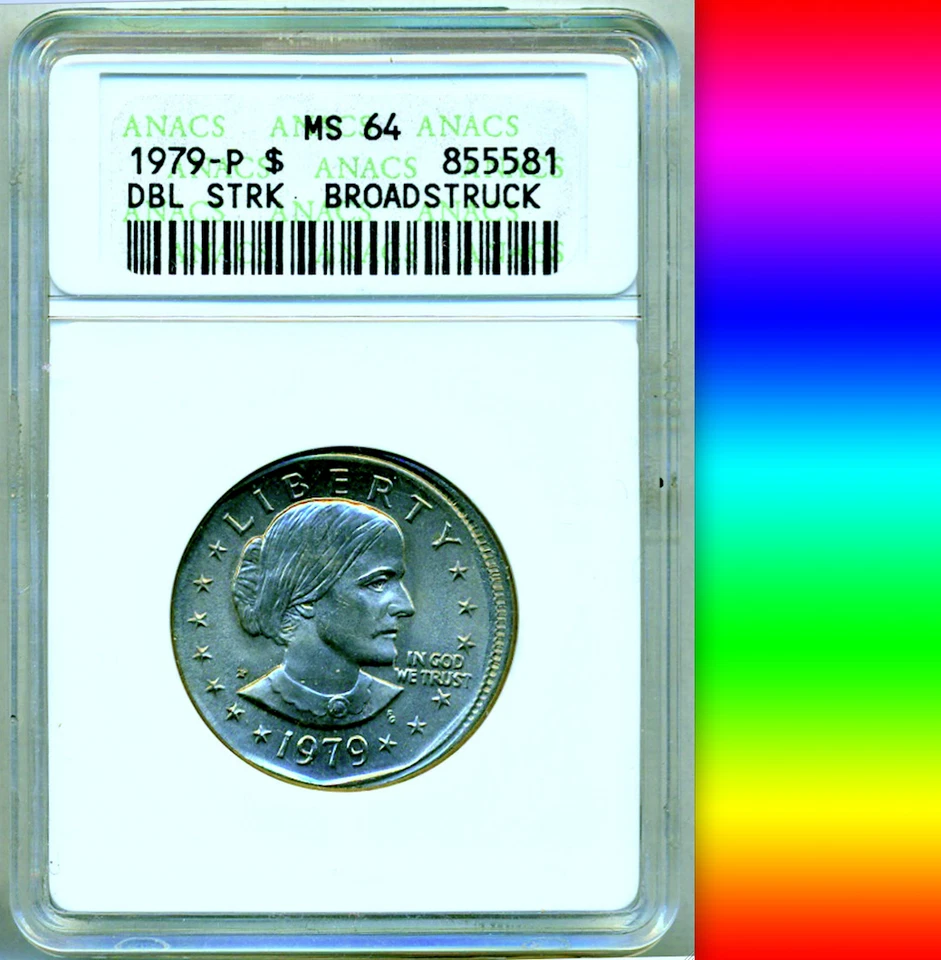 1979 ANACS MS64 Double Struck AND Broadstruck █ RARE Error █ SBA $1 █ One Dollar - Image 1 of 2