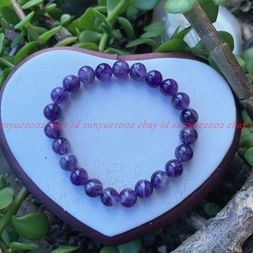 VALENTINO Bracciale perle gemme rotonde cristallo ametista viola raro gioielli naturali 8 mm 7 5"