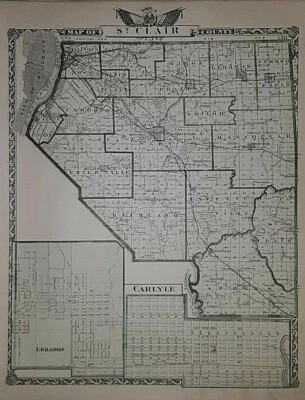 Mapa CARLYLE 1876 - LEBANON Twp, St CLAIR Co, ILLINOIS / WASHINGTON Co en reverso Foto 1 de 3