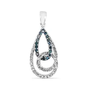 Colgante en forma de lágrima de diamantes naturales y diamantes azules de 0,28 tcw 10 k - Imagen 1 de 6