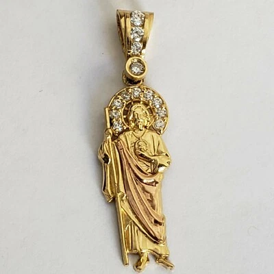 Real 14k yellow rose Gold Saint Jude juda Pendant charm 1.75 inch long - Image 1 of 4