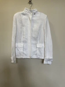 Talbots White Linen Military Jacket With Hidden Hoodie Size 10 - Picture 1 of 9