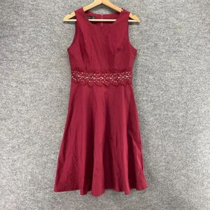 New HomeYee Dress Women L Large Red Sheath Midi Zipper Sleeveless Round Neck - Picture 1 of 10