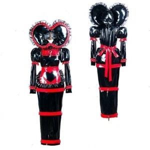 Vestido de PVC negro bloqueable French Maid Sissy Girl disfraces hechos a medida - Imagen 1 de 4