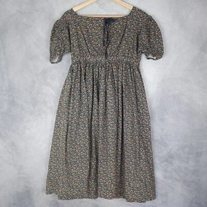 Prairie Pinafore Dress Girls Medium Blue Floral Tie Back Modest Cottage Handmade - Picture 1 of 24