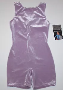 Danskin Biketard Unitard Leotard Bodysuit Velvet Lilac Bike Leg New Girl Int L - Picture 1 of 8