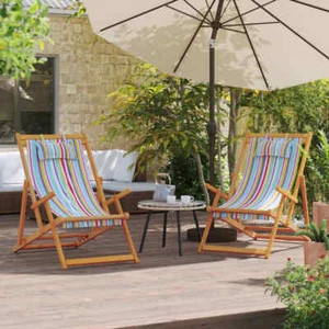 Folding Beach Chairs 2 pcs Multicolour Fabric Y0C4 - Picture 1 of 9