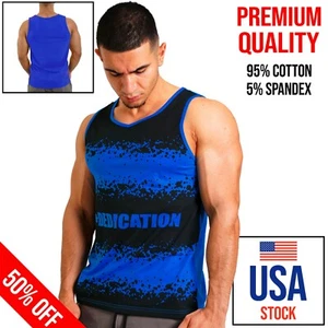 Top sin mangas azul de gimnasio fitness para hombres sin mangas entrenamiento culturismo estampado de alta calidad - Imagen 1 de 9