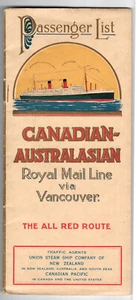 Lista de pasajeros Línea de correo real canadiense-australasia vía Vancouver All Red Route - Imagen 1 de 2