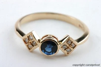 Sapphire Ring Safirring 585 14K Yellow Gold Sapphire Diamonds Size 49 Top Foto 1 de 4