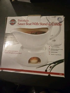 Norpro Porcelain Gravy Sauce Boat with Stand and Candle, 16oz, White Open Box - Picture 1 of 1