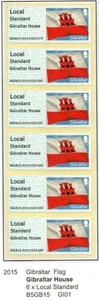 GIBRALTAR MNH 2015 G101 Gibraltar Flag Post and Go 6 x Local Standard - Picture 1 of 1