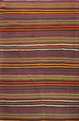 Alfombra de lana a rayas Kilim 5x7 tinte vegetal tejido plano alfombra oriental turca Foto 1 de 4