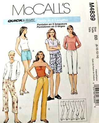 McCall's 4839 Misses Pants to Shorts in 5 lengths Sewing Pattern 8-10-12-14 OOP - Image 1 of 2