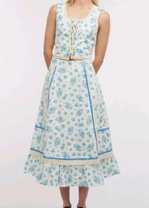 Revival Prairie Blue And White Lace Trim Midi Skirt Size 14 New With Tags - Picture 1 of 10