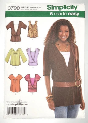 2007 Sewing Pattern Simplicity 3790 Misses Knit Tops size 14-22 - Image 1 of 3