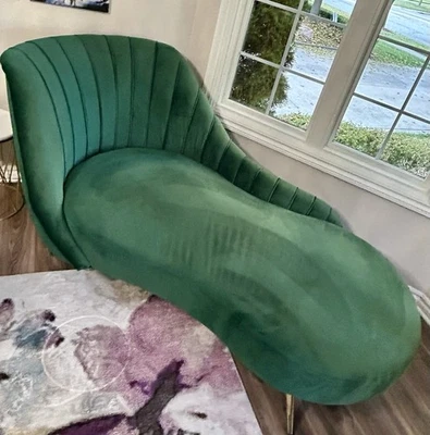 Chaise salón moderno de felpa verde glamuroso Foto 1 de 4