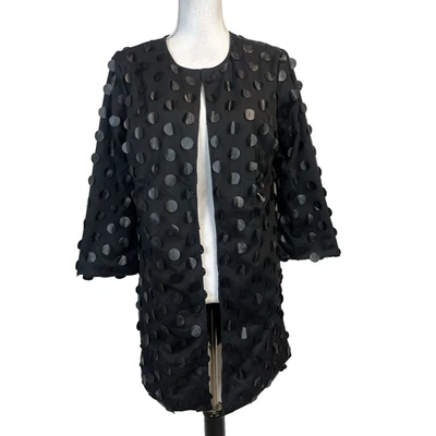 Faith Of Zoe Chaqueta Plumero Frente Abierto Formal Noche Boda Talla Pequeña Lunares Negros Foto 1 de 4